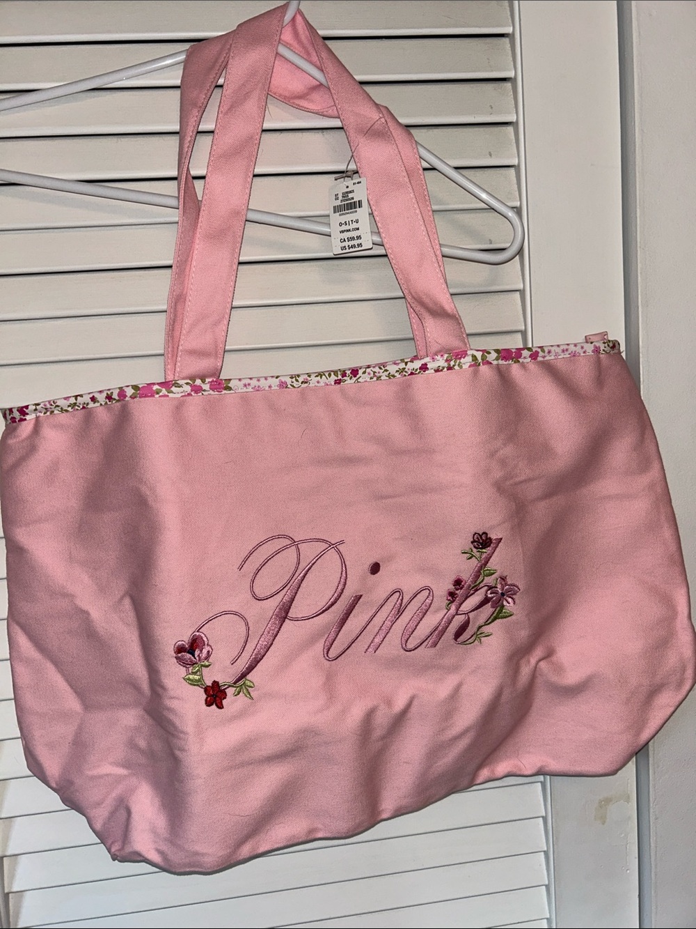 Victoria's Secret Pink Floral Embroidered Canvas Tote - Light Pink